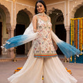 Oasis Elegance | Off-White Georgette Palazzo Suit with Threadwork & Mirror Embellishments | Palkhi Fashion