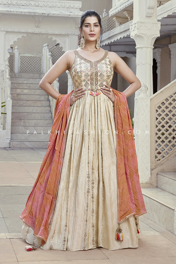 Off-White Indian Designer Outfit With Attractive Dupatta