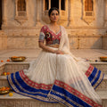 Festive Radiance | Designer Off-White & Royal Blue Kutchi Work Chaniya Choli | Palkhi Fashion