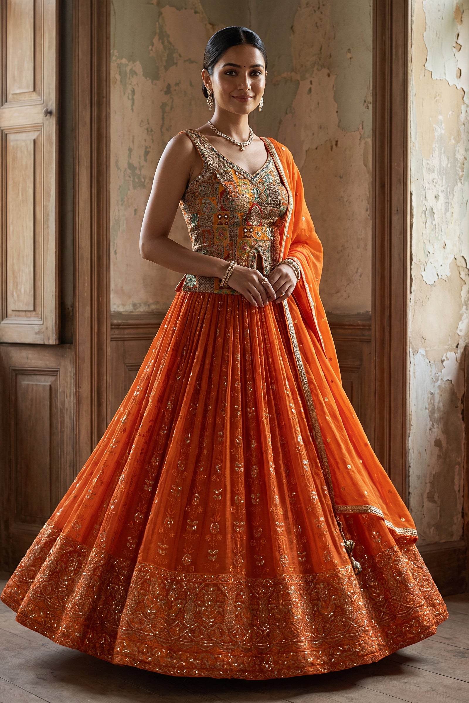 Orange Georgette Lehenga Choli with Heritage Silk Blouse | Palkhi Fashion