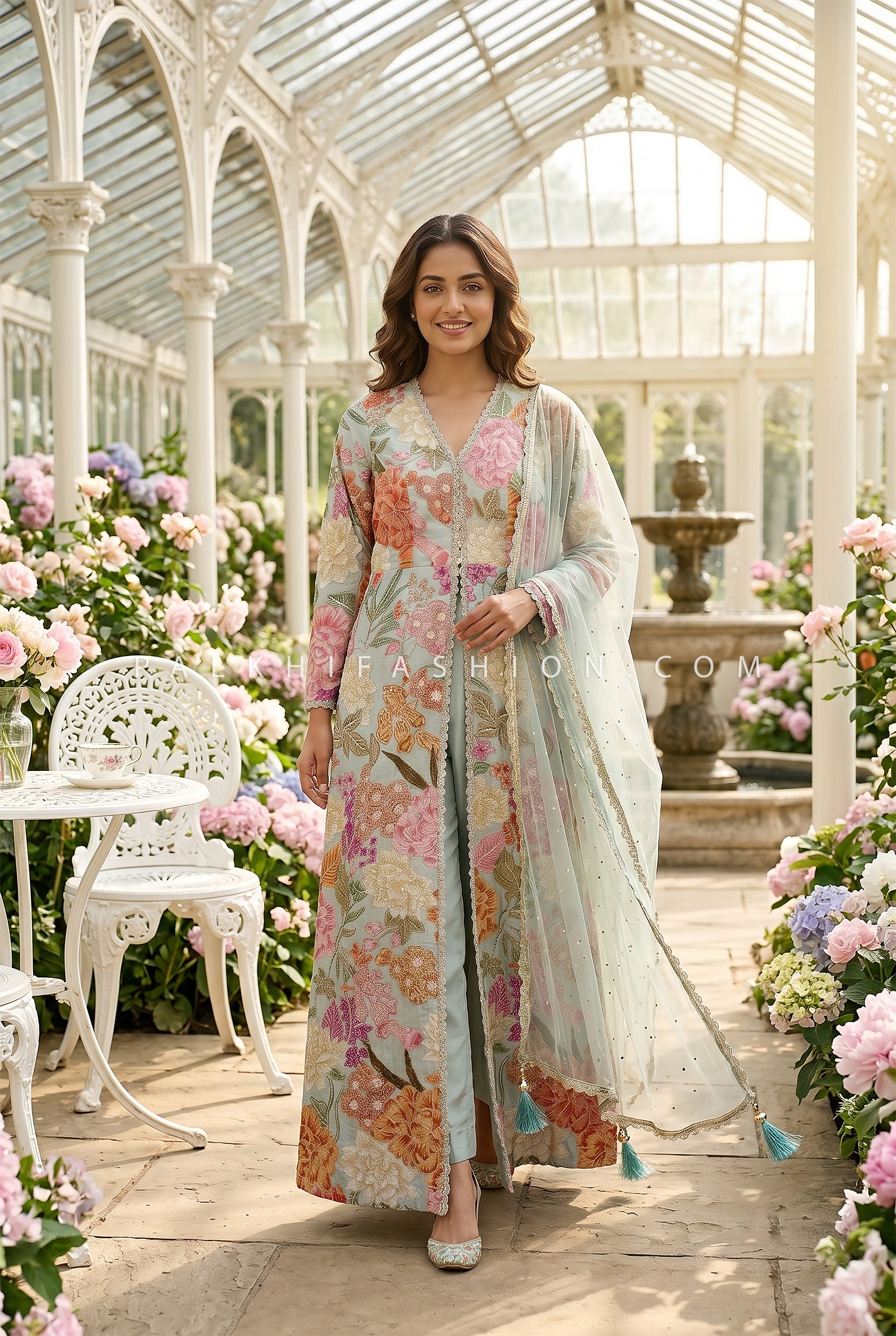 Floral Symphony – Designer Embroidered Indo Western Pant Set | Palkhi Fashion