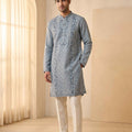 Serene Sophistication | Pastel Blue Linen Mens Kurta Set with Elegant Work | Palkhi Fashion