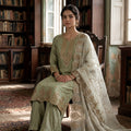 Sage Serenity | Pastel Pistachio Soft Silk Kurta Palazzo Set with Cutwork Dupatta | Palkhi Fashion