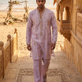 Pastel Majesty | Designer Lilac Kurta Set for Men with Intricate Embroidery | Palkhi Fashion