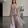 Pastel Lilac Tissue Silk Pre-Draped Palazzo Set with Cutdana Work | Palkhi Fashion