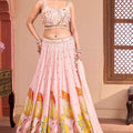 Pastel Blossom | Peach Floral Print Georgette Lehenga choli Set | Palkhi Fashion
