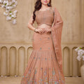 Pastel Radiance | Designer Peach Lehenga with Cutdana Embroidery and Pastel Accents | Palkhi Fashion