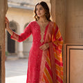 Radiant Festivity | Traditional Pink Bandhani Straight Cut Salwar Suit | Palkhi Fashion