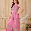 Festive Charm | Pink Silk Blend Front-Slit Kurta Palazzo Set with Cutdana Work | Palkhi Fashion