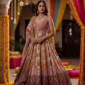 Royal Heritage | Pink & Orange Mughal Motif Art Silk Anarkali Suit | Palkhi Fashion