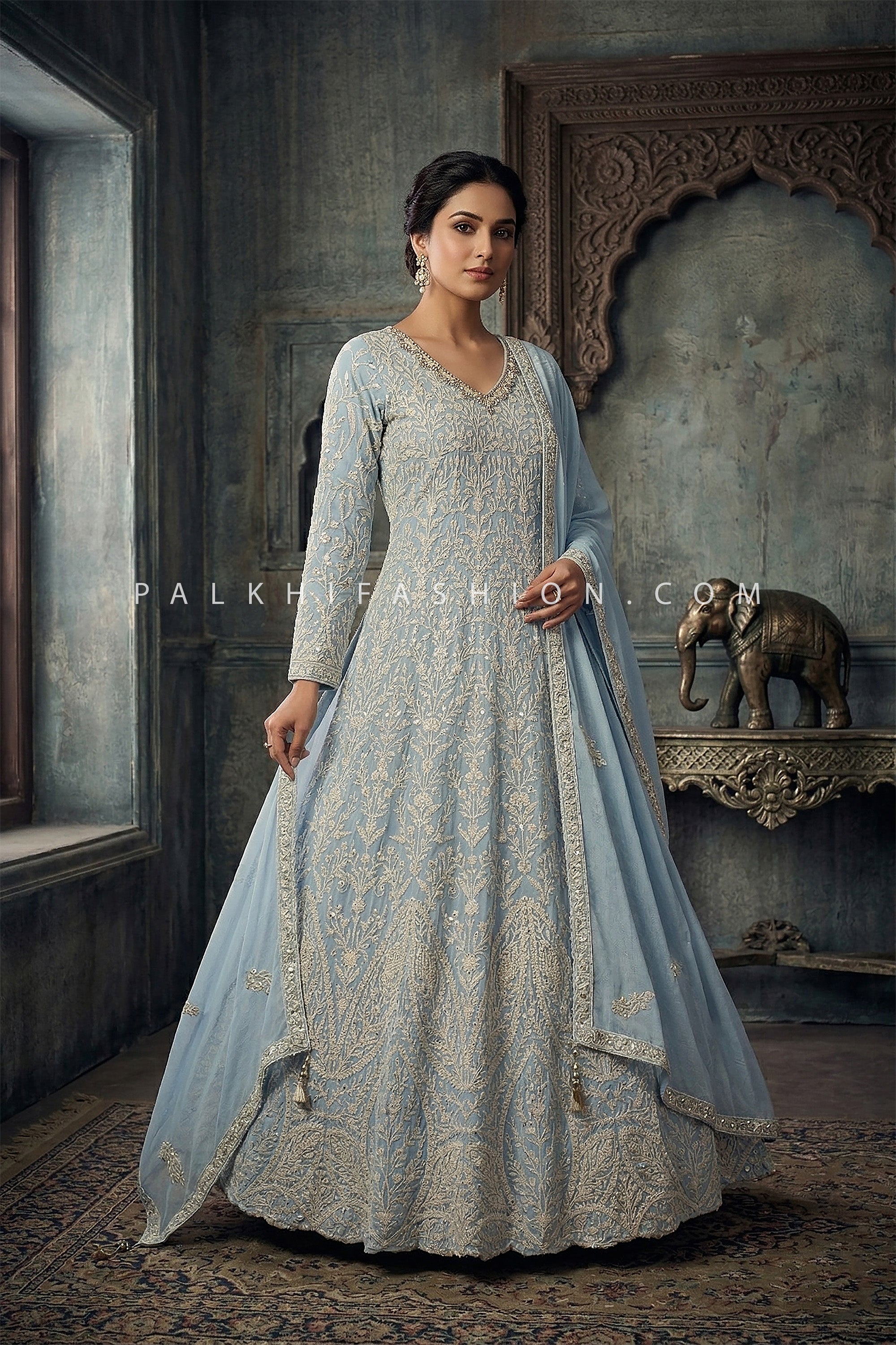 Timeless Chikankari Georgette Anarkali Gown – Palkhi Fashion