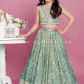 Premium Banarasi Silk Girls Lehenga Choli in Sage Green – Palkhi Fashion 
