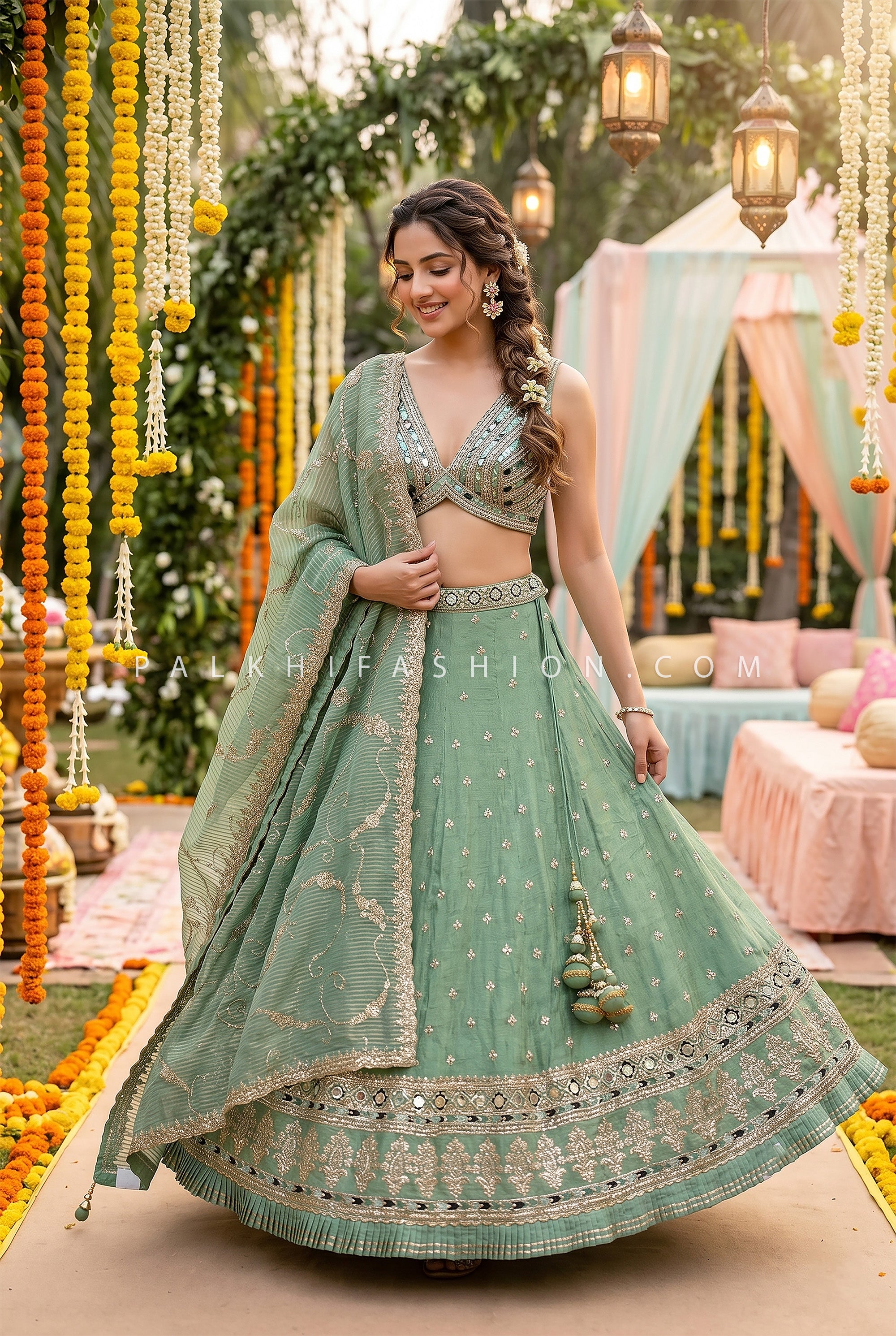 Dreamy Heritage Edit - Premium Mint Lehenga Choli with Stunning Blouse & Dupatta