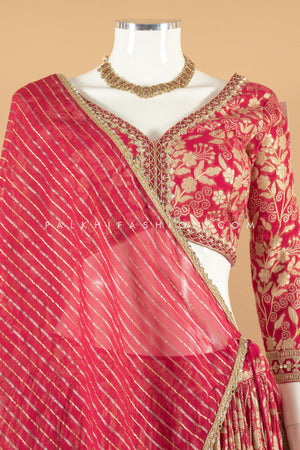 Premium Rani Pink Banarasi Silk Lehenga Choli with Handwork – Palkhi Fashion 