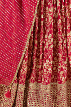 Premium Rani Pink Banarasi Silk Lehenga Choli with Handwork – Palkhi Fashion 
