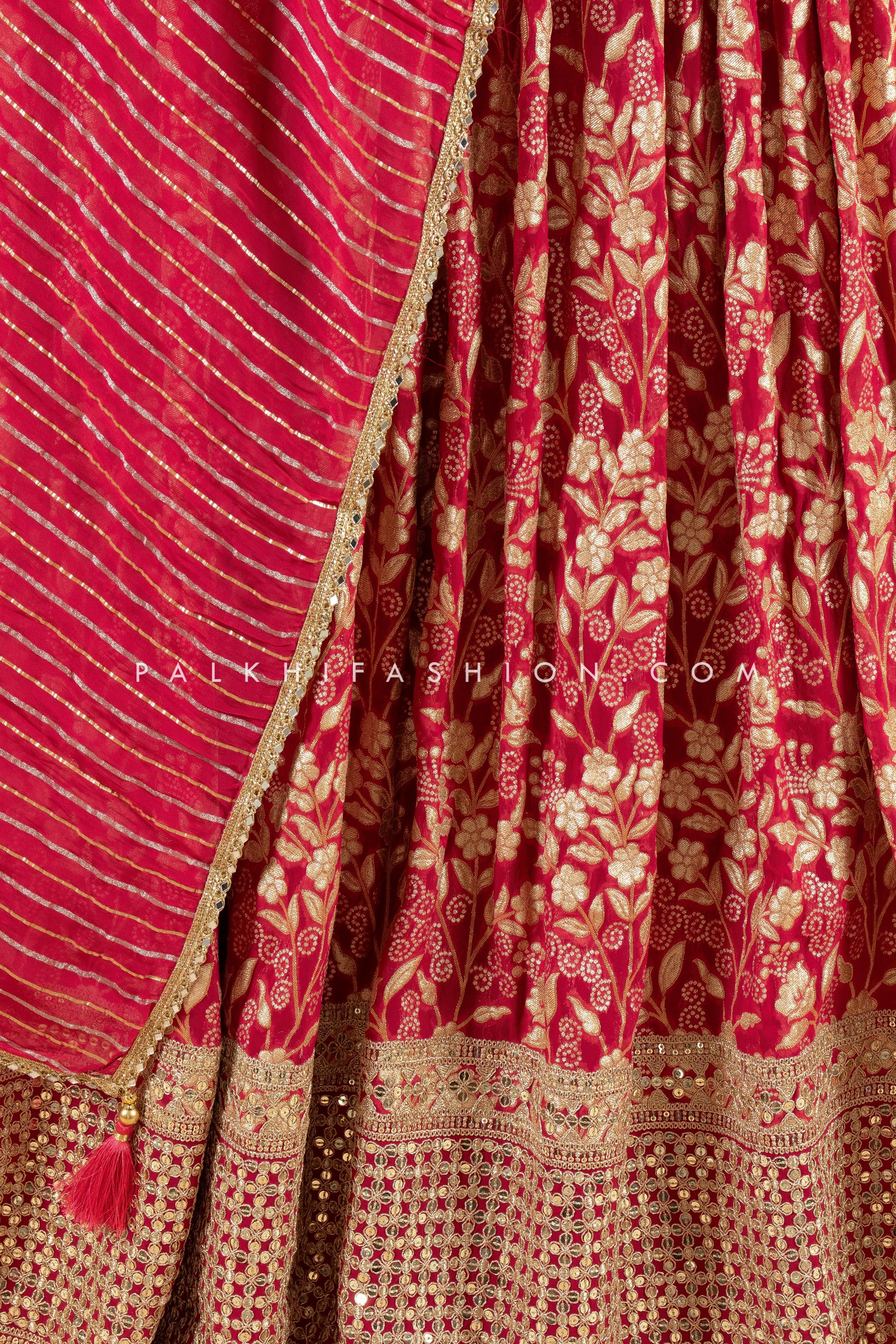 Premium Rani Pink Banarasi Silk Lehenga Choli with Handwork – Palkhi Fashion 