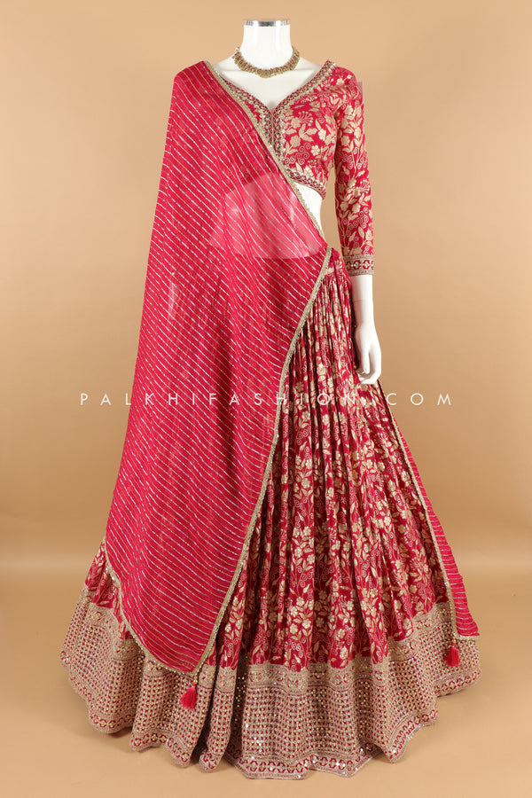 Premium Rani Pink Banarasi Silk Lehenga Choli with Handwork – Palkhi Fashion