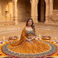 Premium Mustard Cotton Silk Garba Chaniya Choli with Paisley Border | Palkhi Fashion