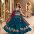 Royal Teal Mirror Work Navratri Chaniya Choli with Designer Corset Blouse | Palkhi Fashion