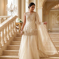 Pearl Majesty – Pristine Ivory Beadwork Indo Western Lehenga Set | Palkhi Fashion
