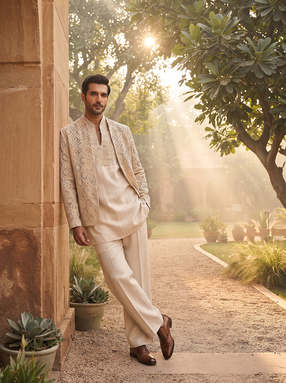 The Linen Edit |  Pure Linen Indo-Western with Artisanal Lacework | Palkhi Fashion