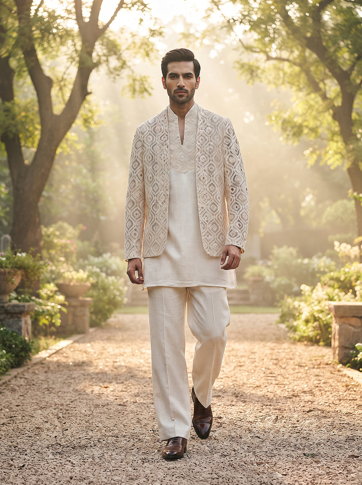 The Linen Edit |  Pure Linen Indo-Western with Artisanal Lacework | Palkhi Fashion