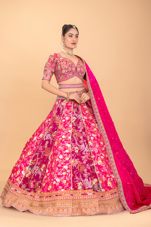 Pure Silk Lehenga Choli with Banarasi Weaving and Embroidery - Palkhi Fashion