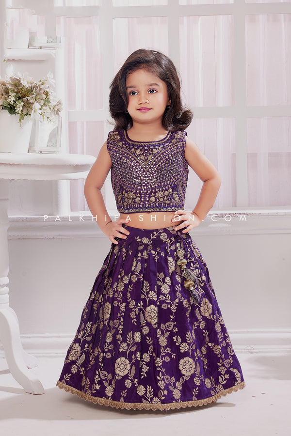 Purple Silk Girls Lehenga Choli with Handwork | Palkhi Fashion