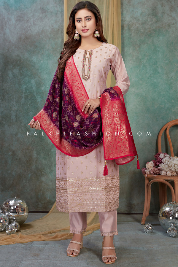 Radiant Light Mauve Straight-Cut Suit with Attractive Dupatta