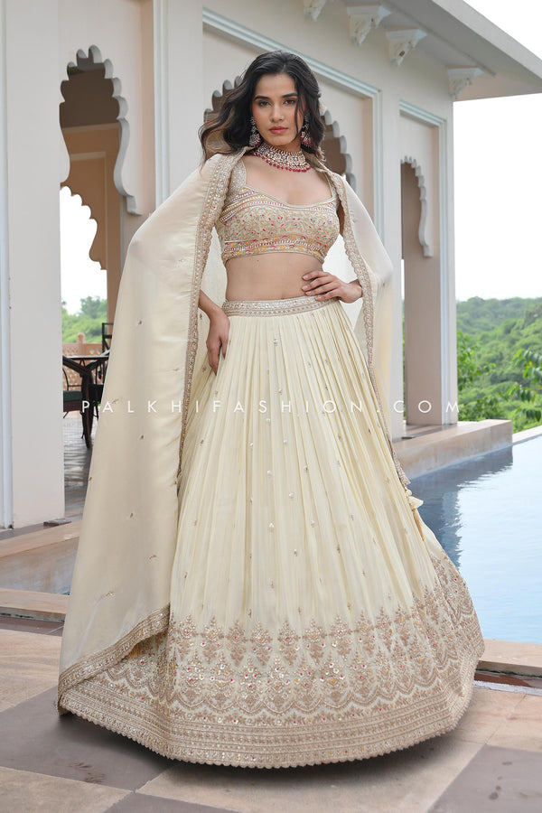 Radiant Reverie: Champagne Designer Lehenga Choli With Handwork