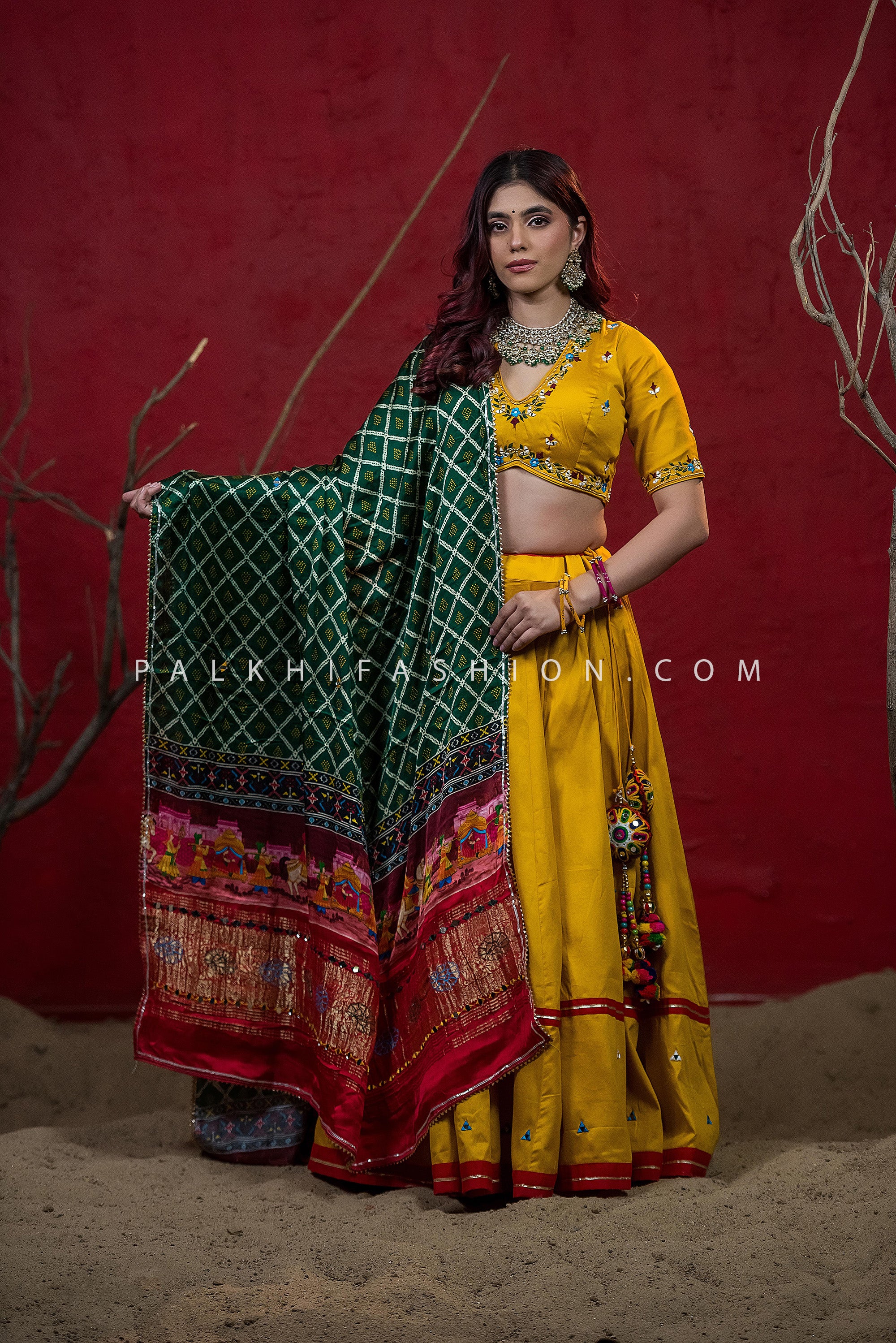 Rang Mahal Radiance – Mustard Yellow Navratri Chaniya Choli with Gaji Silk Bandhani Dupatta | Palkhi Fashion
