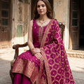 Regal Radiance | Rani Pink Banarasi Silk Kurta Pant Set with Cutdana Work | Palkhi Fashion