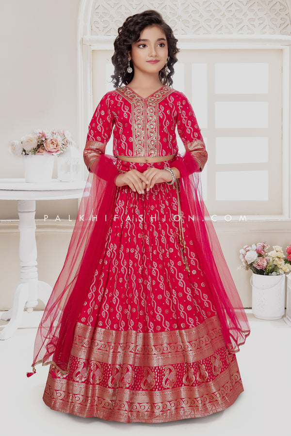 Rani Pink Bandhani Silk Lehenga Choli with Gota & Handwork – Palkhi Fashion