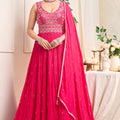 Regal Radiance | Rani Pink Pleated Georgette Anarkali Gown with Zari Work | Palkhi Fashion
