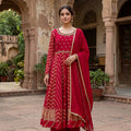 Vibrant Elegance | Rani Pink Georgette Anarkali Palazzo Set with Beadwork | Palkhi Fashion
