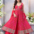 Rani Pink Leheriya Front-Slit Kurta Palazzo Set | Palkhi Fashion