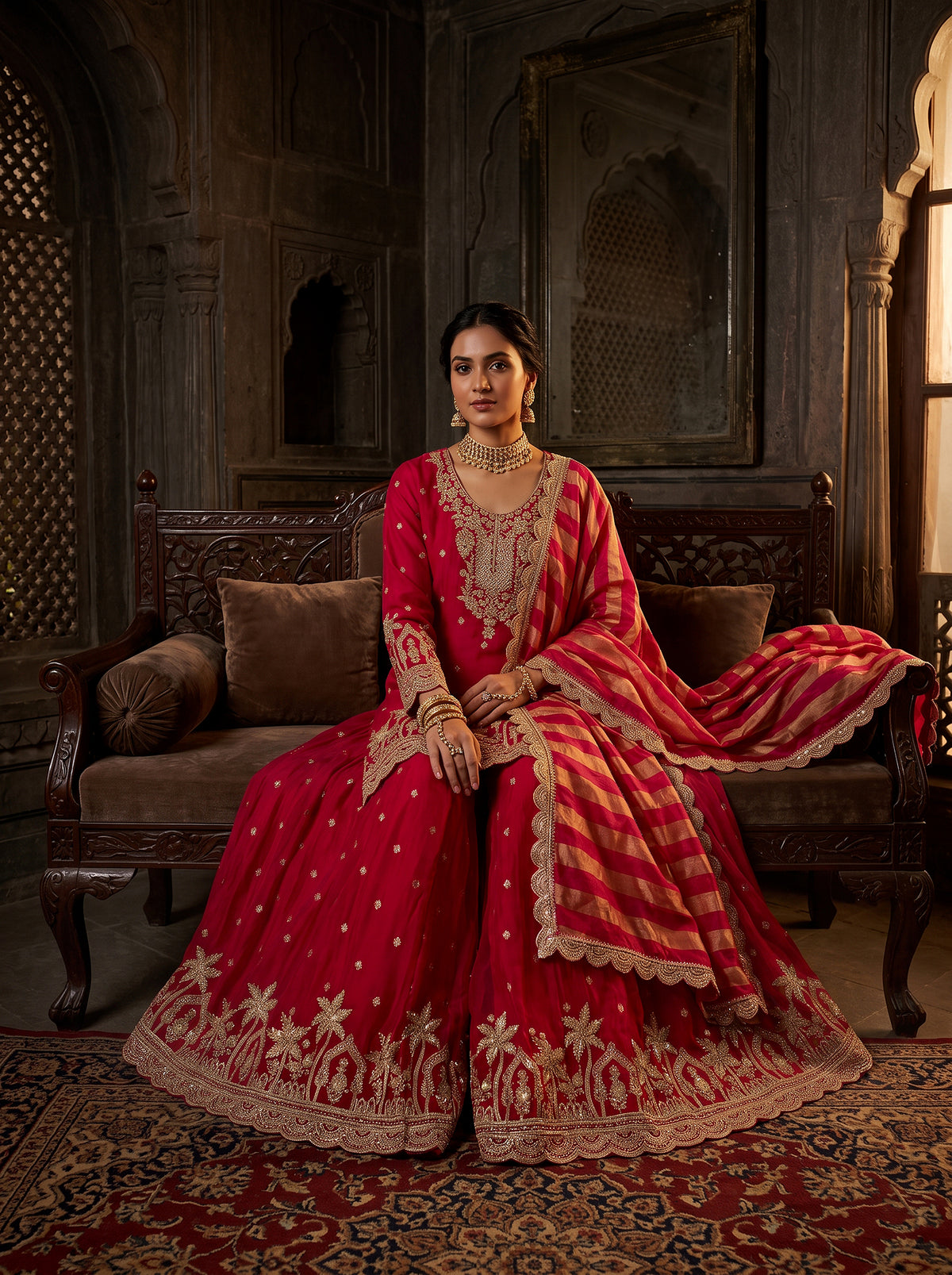 Radiant Elegance | Rani Pink Pure Silk Embroidered Palazzo Set | Palkhi Fashion
