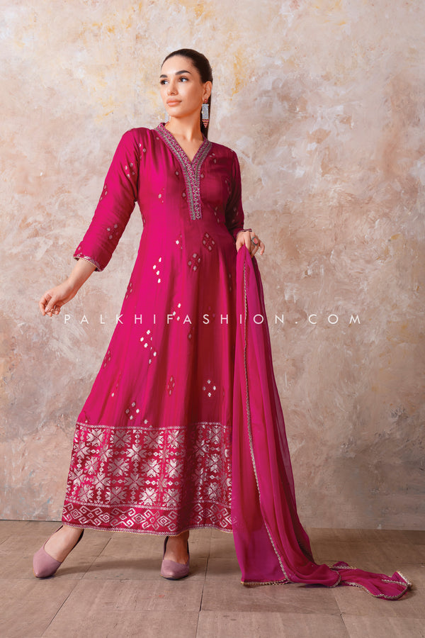 Rani Pink Silk Anarkali Suit with Elegant Work - Palkhi Fashion