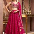 Magenta Grandeur | Rani Pink Silk Blend Lehenga Choli with Embroidery & Cutdana Handwork | Palkhi Fashion