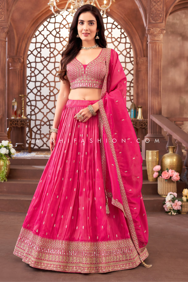 Deep Pink Soft Silk Lehenga Choli with Embroidery Work - Palkhi Fashion