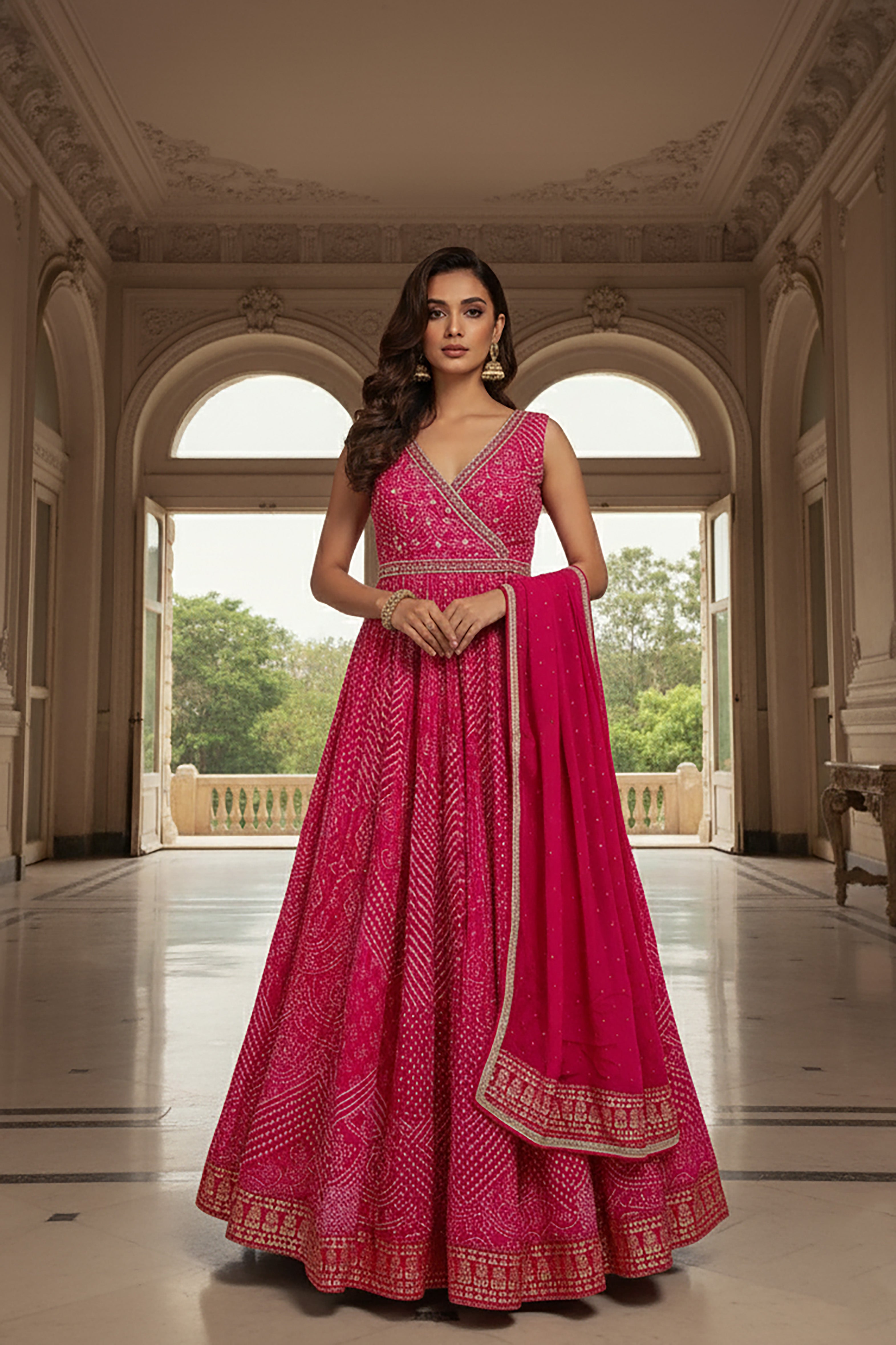 Rani Radiance: Rani Pink Bandhani Outfit with Handwork and Dupatta