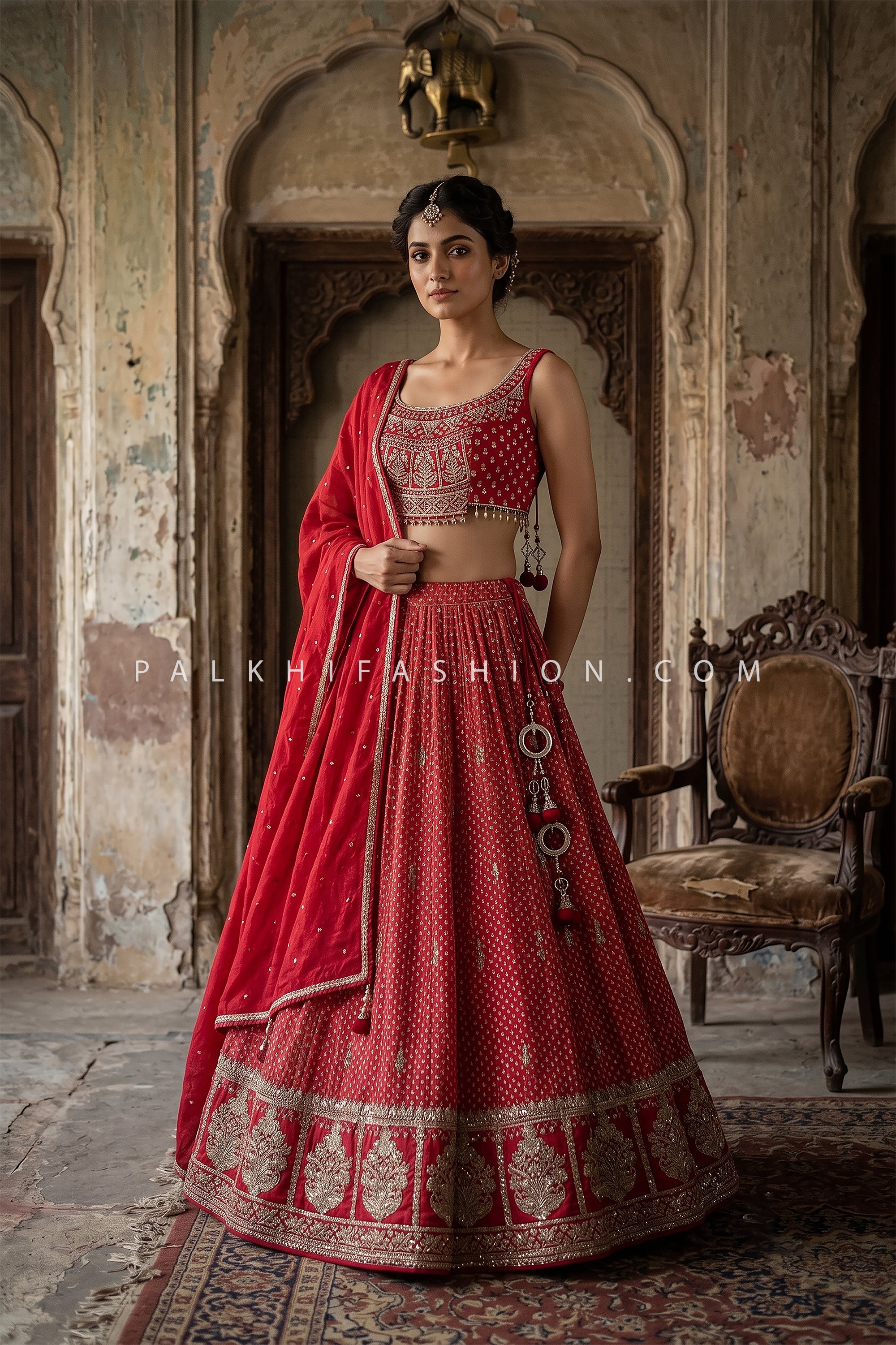 Royal Rani Radiance – Rani Pink Bandhani Lehenga with Handcrafted Mirror & Kundan Work | Palkhi Fashion