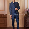 Refined Royal Layer –Navy Blue Silk Indo Western Jacket Set – Palkhi Fashion