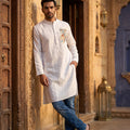 Regal Ashva | White Embroidered Men's Kurta | Palkhi Fashion