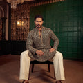Regal Emerald | Emerald Green Georgette Foil Mirror Work Kurta Set | Palkhi Fashion