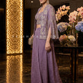 Regal Fusion Muse – Lilac Handwork Banarasi Cape Palazzo Set | Palkhi Fashion