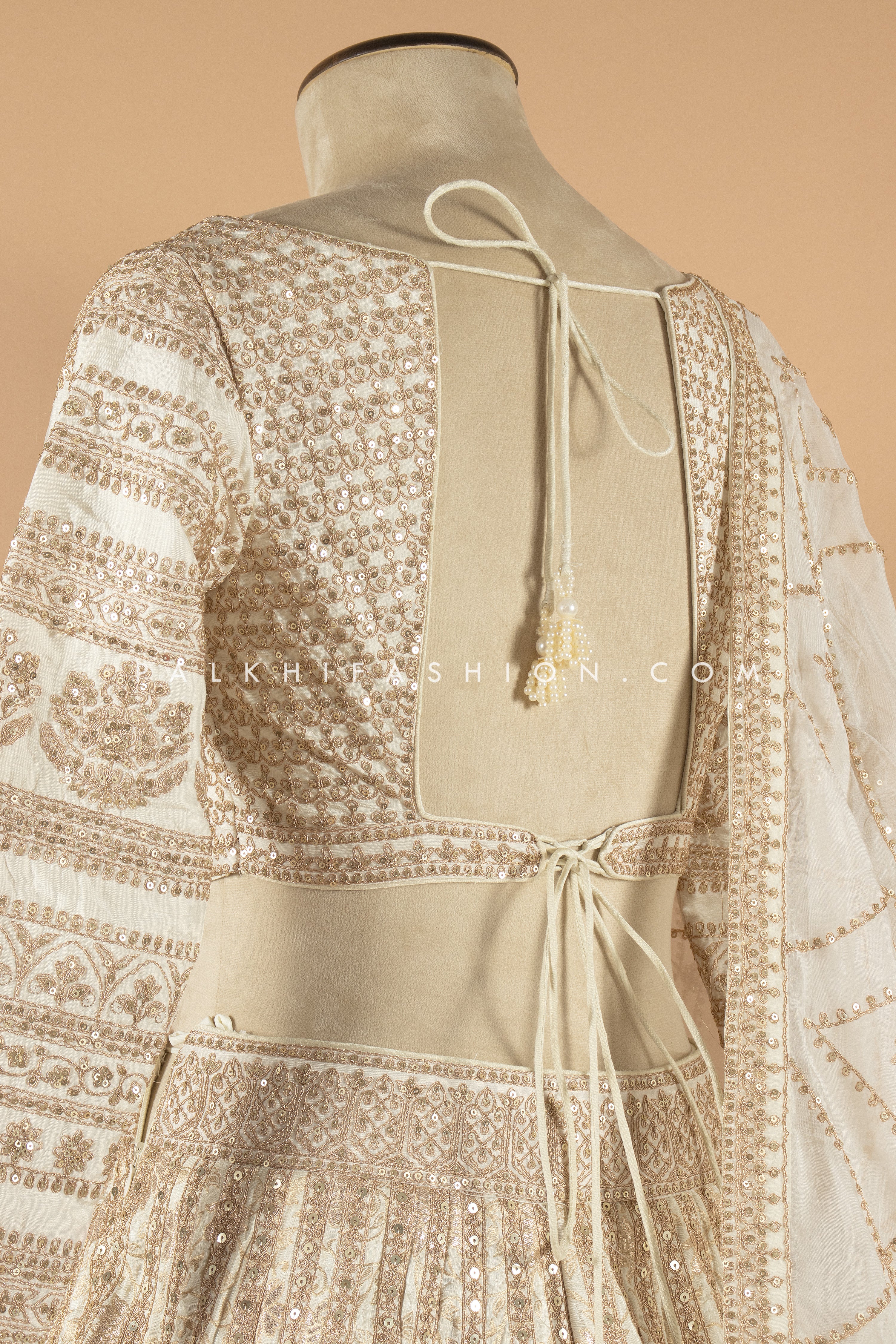 Regal Glam: Premium Champagne Banarasi Silk Designer Lehenga Choli 