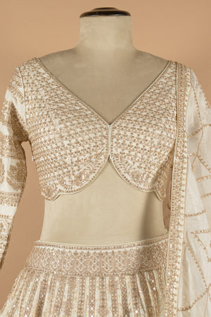 Regal Glam: Premium Champagne Banarasi Silk Designer Lehenga Choli 