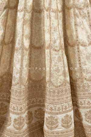 Regal Glam: Premium Champagne Banarasi Silk Designer Lehenga Choli 