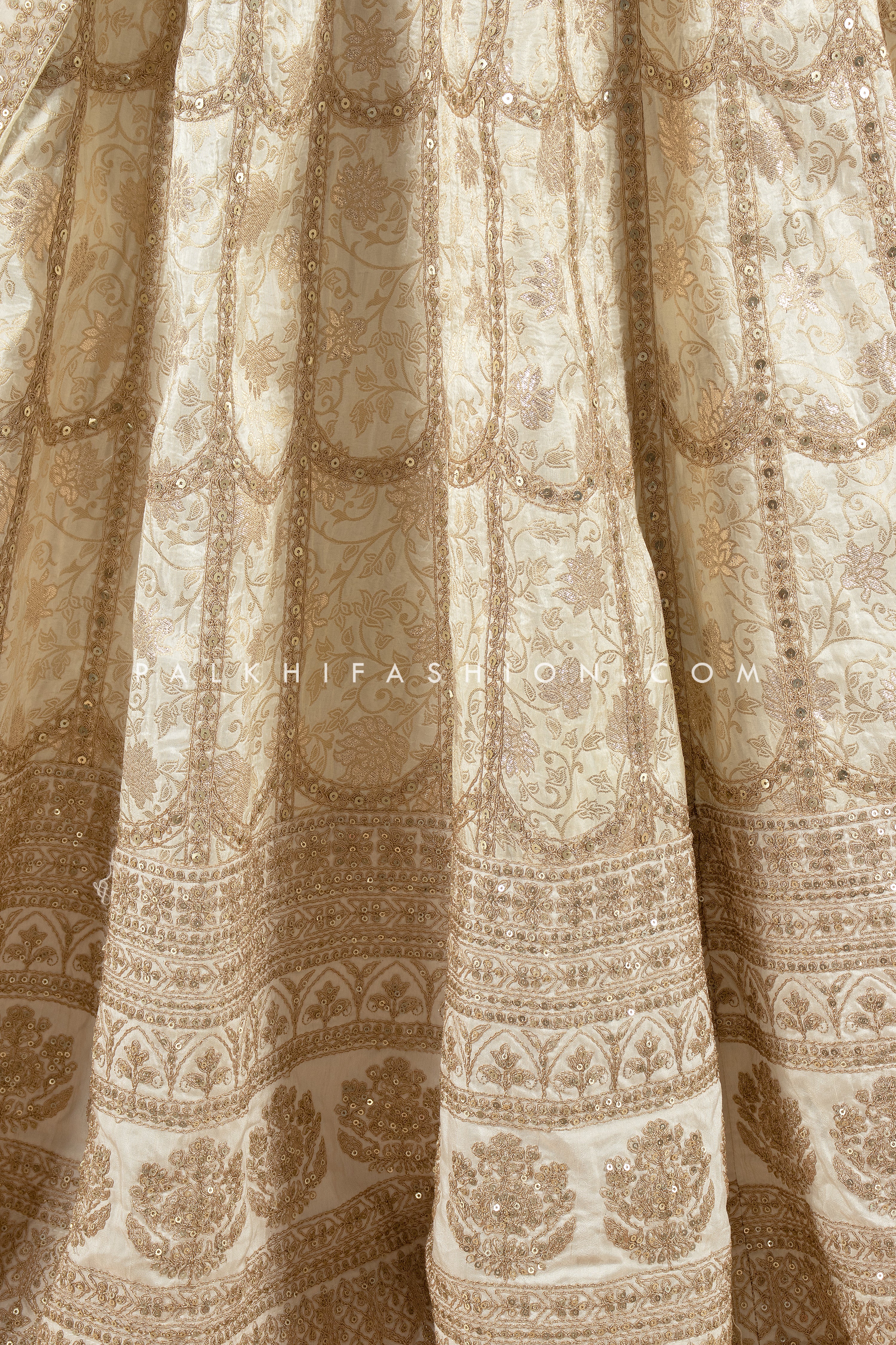 Regal Glam: Premium Champagne Banarasi Silk Designer Lehenga Choli 
